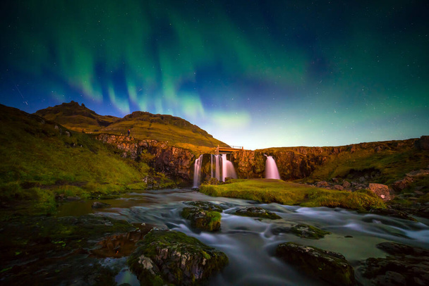 Landscape of mountain and waterfall in Iceland in autumn - Photo, Image