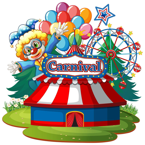 Scène met circus clown in het park op witte achtergrond illustratie - Vector, afbeelding