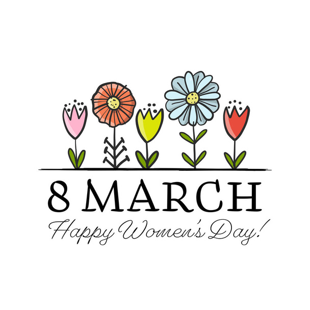 International Women s Day. Greeting card with spring flowers for your design. 8th of march - Vector, imagen