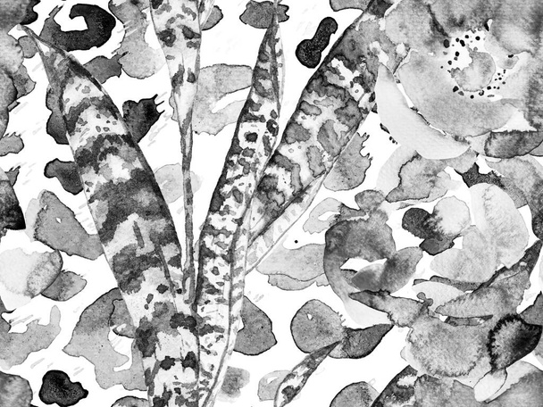 Folhas exóticas e pele de cobra padrão sem costura
. - Foto, Imagem