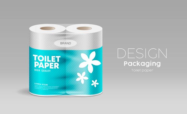 Modèle de rouleau d'emballage en plastique de papier toilette vectoriel design coloré sur fond gris, illustration
 - Vecteur, image