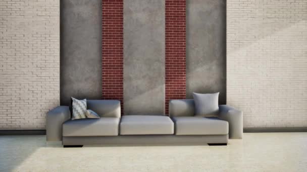 sofá de cuero en el interior de la sala de estar moderna, 3d representación de vídeo 4k
 - Metraje, vídeo