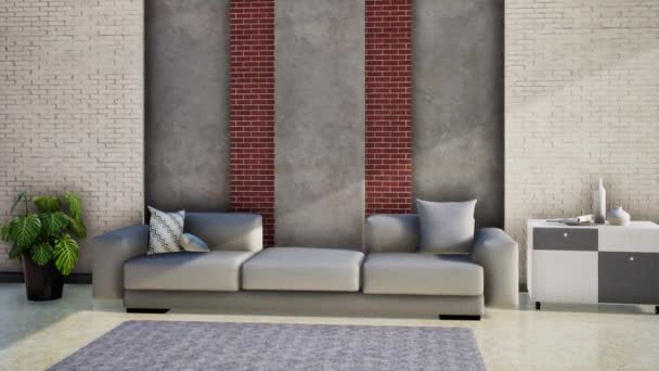 moderno diseño interior de la sala de estar con sofá de cuero, 3d renderizado video 4k
 - Metraje, vídeo