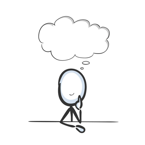 Dreaming and imagening. Thought bubble, cloud. Thinking of good memories. Hand drawn. Stickman cartoon. Doodle sketch, Vector graphic illustration dreaming thought bubble - Vector, Image