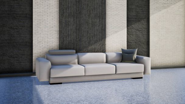 interiér obývacího pokoje s pohovkou, moderní a minimální styl, 3D vykreslování - Fotografie, Obrázek