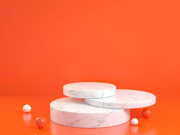 Minimal Marble Empty Podium On Orange Color Background 3d render - Photo, image