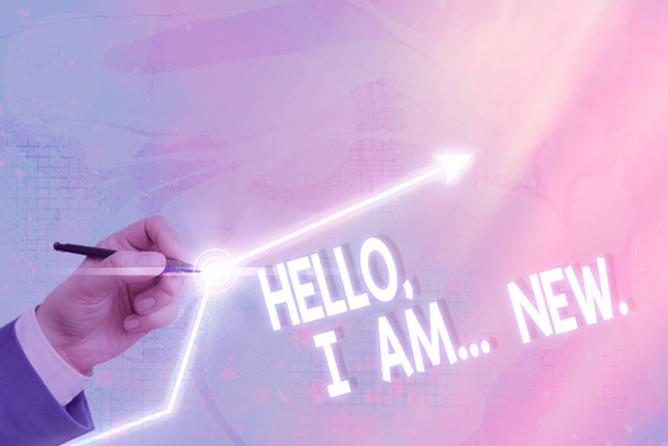 Signo de texto que muestra Hello I Am New. Foto conceptual que se presenta en un grupo como trabajador fresco o estudiante
. - Foto, Imagen