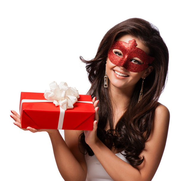 Beautiful Woman with the Carnival mask and gift - Photo, image
