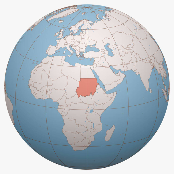 Sudan sul globo. L'emisfero terrestre era incentrato sulla posizione della Repubblica del Sudan. Mappa Sudan
. - Vettoriali, immagini