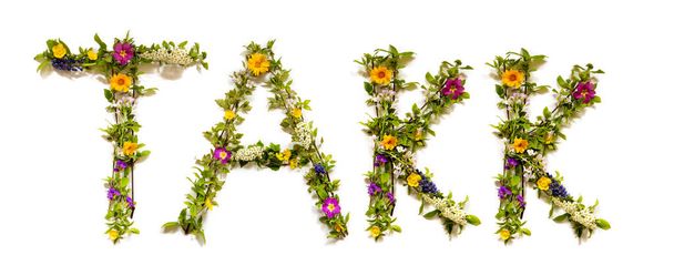 Flower And Blossom Letter Building Word Takk Means Thank You - Foto, Bild