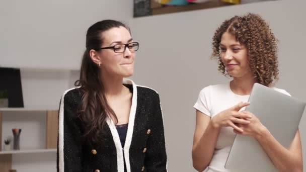 Επιχειρηματική ομάδα. Δύο νεαρές γυναίκες εργάζονται σε μια ομάδα σε ένα κοινό πρόγραμμα - Πλάνα, βίντεο