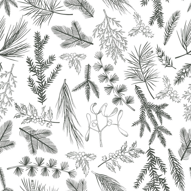 Vektor nahtloses Muster mit handgezeichneten Weihnachtspflanzen - Vektor, Bild