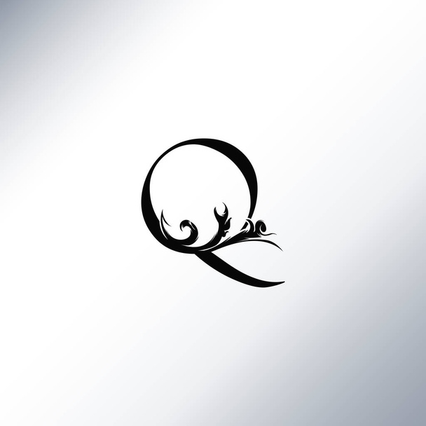 Art Deco Luxury Q Letter logó, virágos monogram és gyönyörű ábécé betűtípus. Art Deco vintage stílusban - Vektor, kép