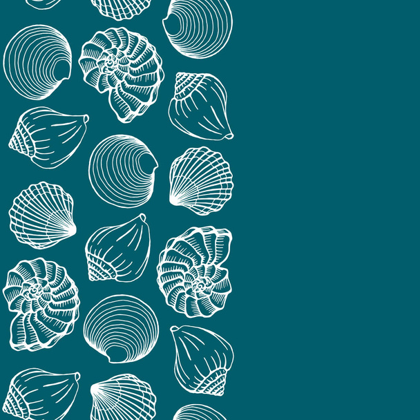 Seashells frame. Sea and ocean design template. Vector illustration. Vector card templates. Perfect for business card, invitation, wedding and web design. - Вектор,изображение