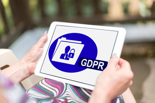 Gdpr concept shown on a tablet held by a woman - Photo, Image