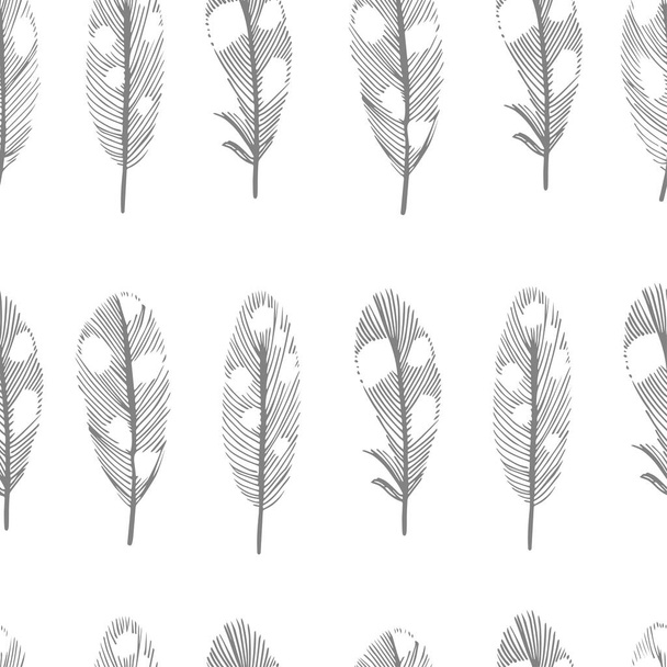 Vector seamless pattern with feathers on a white background. - Vector, Image