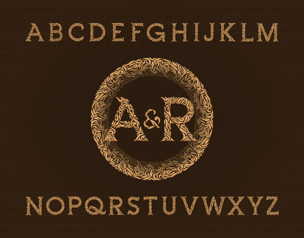 Vintage ornamental floral monograms. Luxury decorative alphabet font in golden color. Stock vector wedding or boutique emblem template. - Vektor, kép