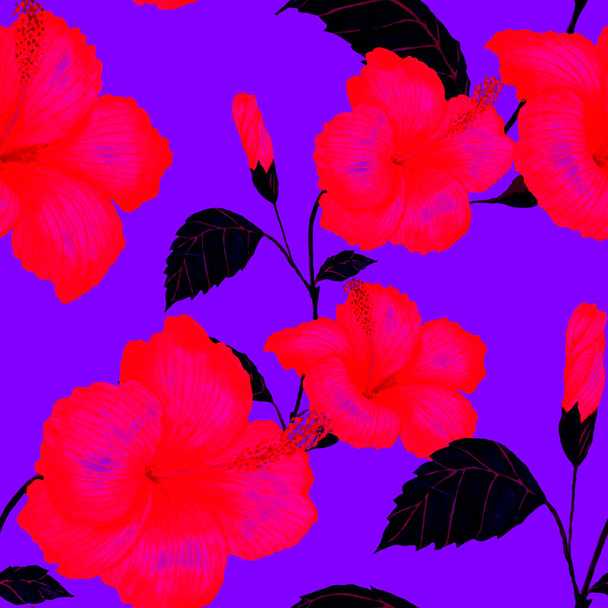 Moderní abstraktní bezešvý vzor s akvarelem tropických listů a květin pro textilní design. Retro jasné letní pozadí. Ilustrace listoví džungle. Plavky botanický design. Ročník exotického tisku. - Fotografie, Obrázek