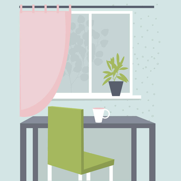 Dining table in front of the window. Vector illustration. - Vector, Image