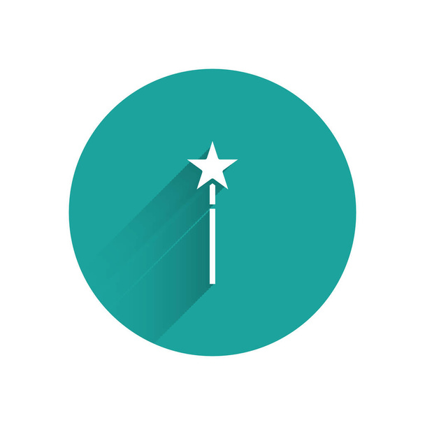 White Magic wand icon isolated with long shadow. Star shape magic accessory. Magical power. Green circle button. Vector Illustration - Vector, Image