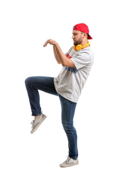Jóképű táncos férfi fehér háttér - Fotó, kép
