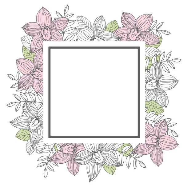  Vector frame with hand drawn orchids. - Vector, imagen