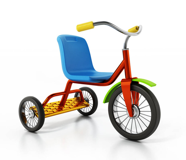 白い背景に隔離された子供用自転車や三輪車。3Dイラスト. - 写真・画像