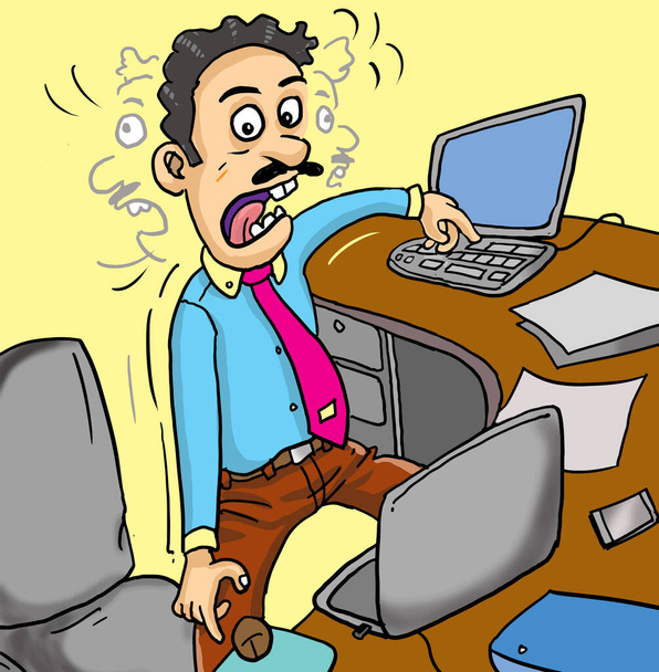 Grappige cartoon, de paniekzaaier in het kantoor met dateline banen, hij haastte zich om al zijn werk af te maken gegeven. - Vector, afbeelding