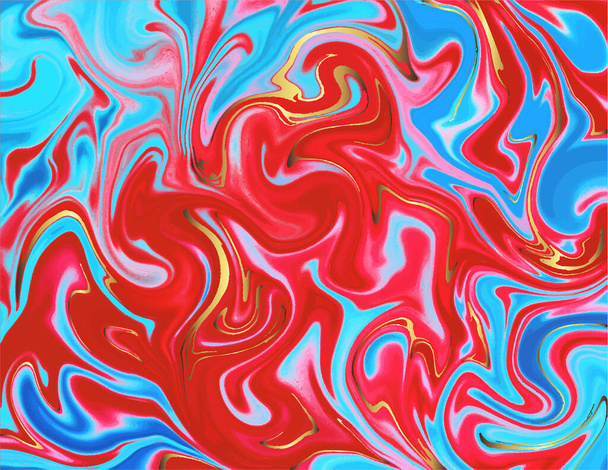 Golden Blue Red Marble abstrakti kuvio. Moderni ja alkuperäinen nestemäinen tekstuuri.Art tausta malli. Hyvä design kattaa, esitys, kutsu, lentolehtinen, juliste, käyntikortti ja sosiaalinen media
. - Vektori, kuva