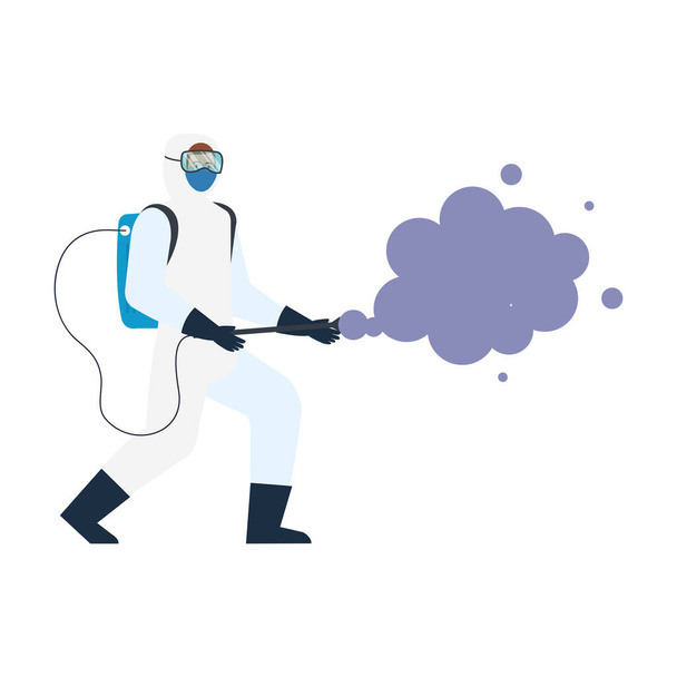 person with protective suit for spraying viruses of covid 19, disinfection virus concept - Vector, Image