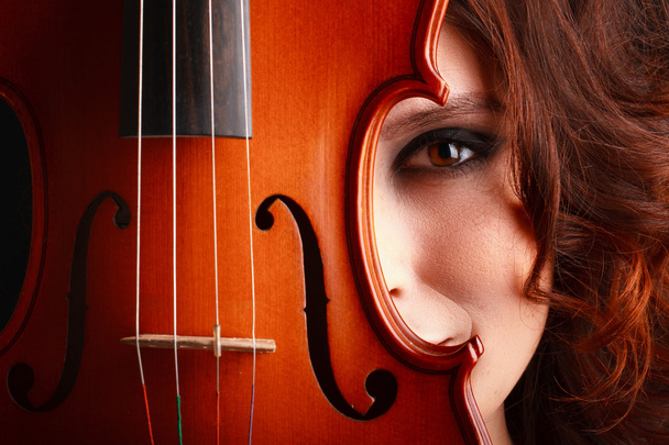 Beautiful young girl with violin - Photo, Image
