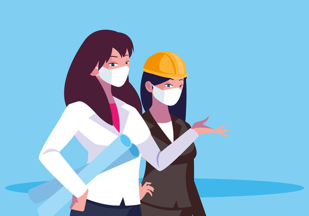 Architect and businesswoman with mask and helmet vector design - Vector, Image