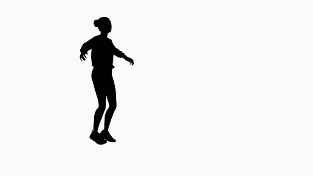 Изолированный силуэт: женщина делает прыжки валеты упражнения
 - Кадры, видео