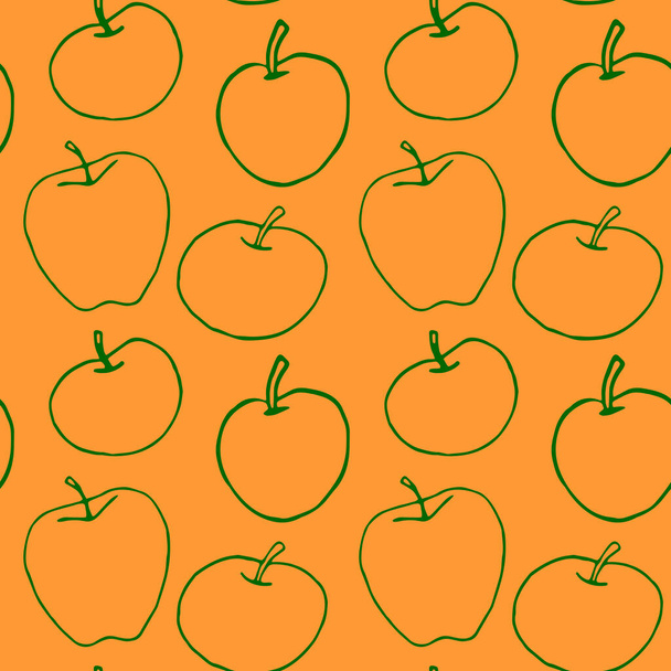 Μήλα απρόσκοπτη διάνυσμα χρώμα μοτίβο φθινόπωρο. Περίγραμμα σκίτσα. Επαναλαμβανόμενο αποτύπωμα. Ιδανικό για επιστροφή στο σχολείο, συλλογή μήλων, συσκευασίες τροφίμων, υφάσματα κουζίνας. - Διάνυσμα, εικόνα