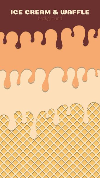 Vector abstract background. Ice cream concept with waffle. Chocolate caramel and vanilla colors. Sweets. Place for text. Vertical banner. Copyspace. - Vektori, kuva