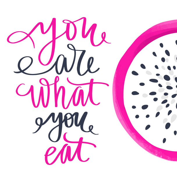 You are what you eat. Vector hand drawn lettering quote about healthy food. - Vector, Imagen