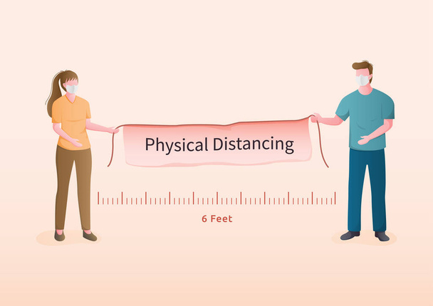 Fysieke afstandelijke concepten. Om te oefenen sociale of fysieke afstand verblijf ten minste 1 meter van andere mensen. - Vector, afbeelding
