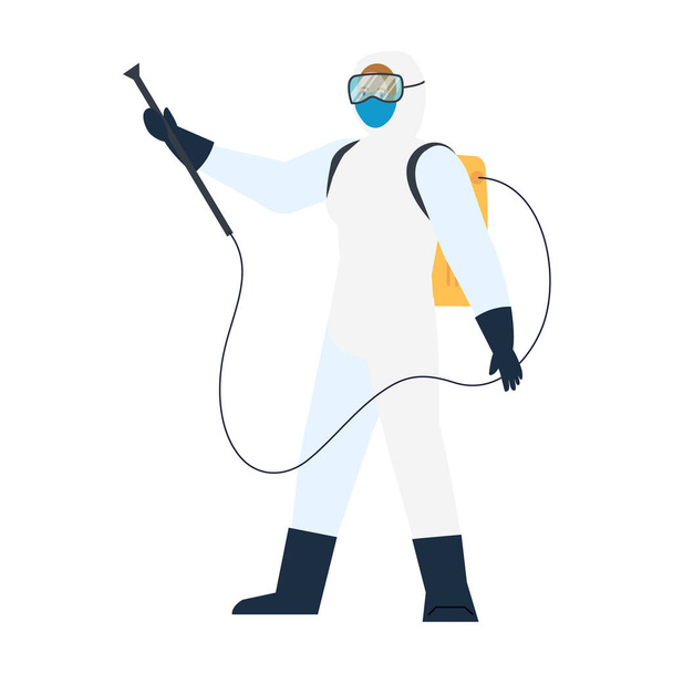 person with protective suit for spraying viruses of covid 19, disinfection virus concept - Vector, Image