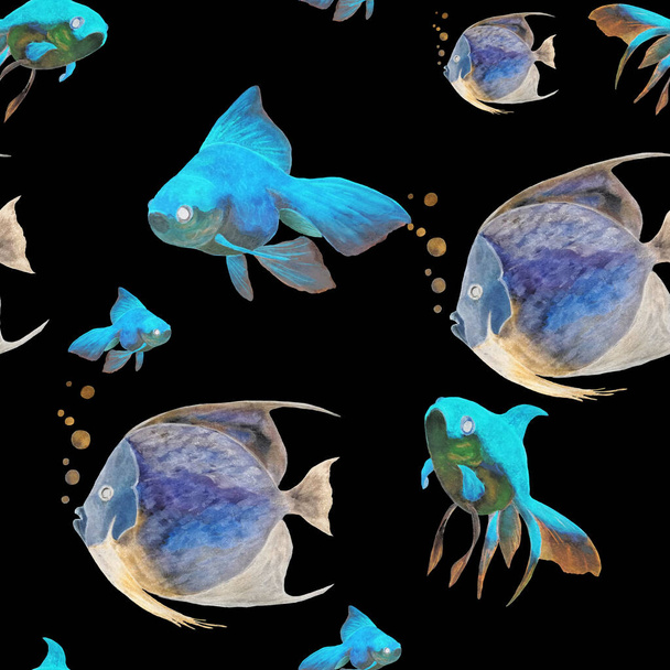 Animal seamless pattern with watercolour aquarium fish. Animal print. For any kind of a design. - Φωτογραφία, εικόνα