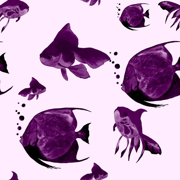 Animal seamless pattern with watercolour aquarium fish. Animal print. For any kind of a design. - Фото, зображення