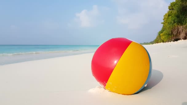 Giocattolo gonfiabile della palla sulla costa. Viaggio tropicale alle Barbados, Caraibi.   - Filmati, video