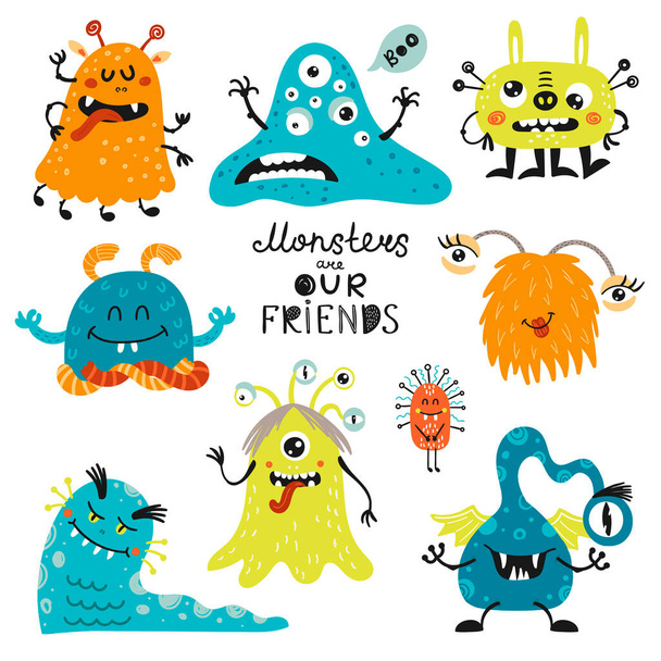 Set of monsters. Isolated elements for stickers, cards, invites and posters - Vector, Image