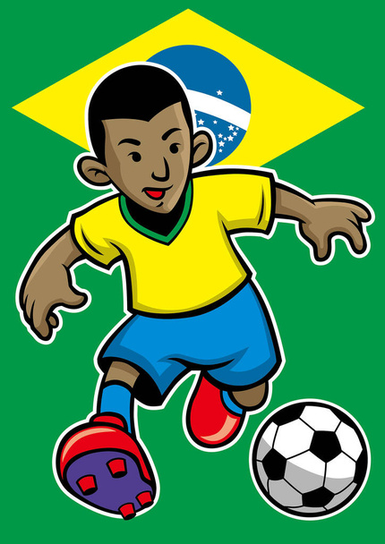 Βραζιλία ποδοσφαιριστής με φόντο σημαία - Διάνυσμα, εικόνα
