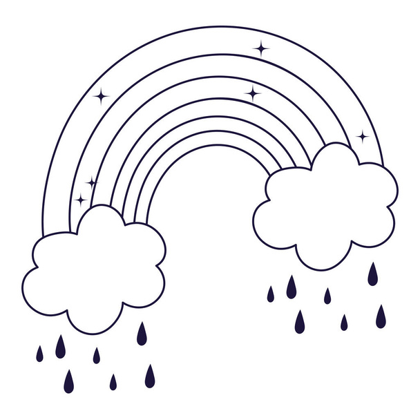 Rainbow with clouds and rain vector design - Vector, afbeelding