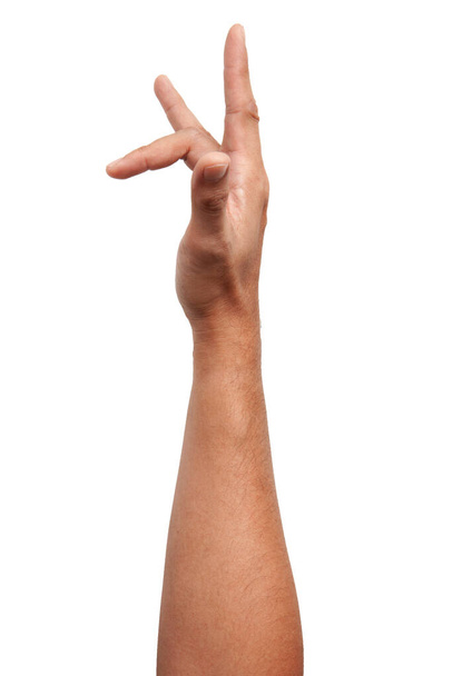 Мужские азиатские жесты руки изолированы на белом фоне. Хватай пятью пальцами. сексуальный знак. Мастурбация
. - Фото, изображение