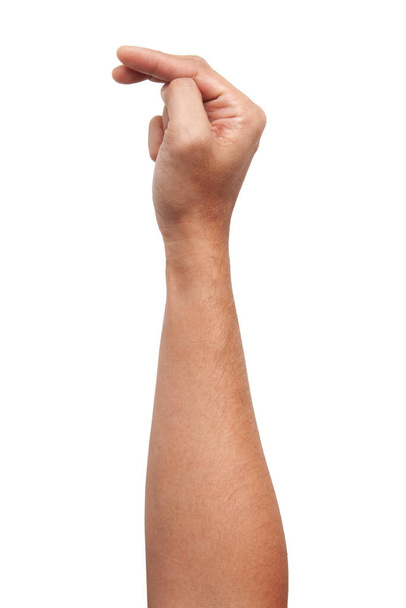 Les gestes de la main masculine asiatique isolé sur le fond blanc. Attrapez avec cinq doigts Action. Signe sexuel. Masturbation
. - Photo, image