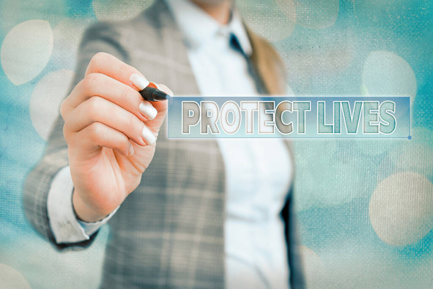 Word writing text Protect Lives. Business concept for to cover or shield from exposure injury damage or destruction. - Photo, Image