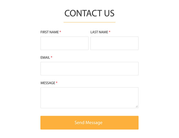 Contact us form. Blank template to get in touch frame. Website mockup for message to support team. Send email button with editable fields. Feedback from user. Orange interface and style. - Vector, imagen