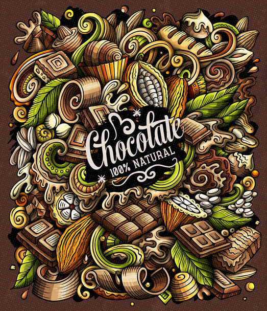 チョコレート手描きのラスタードッドルイラスト。チョコポスターデザイン - 写真・画像