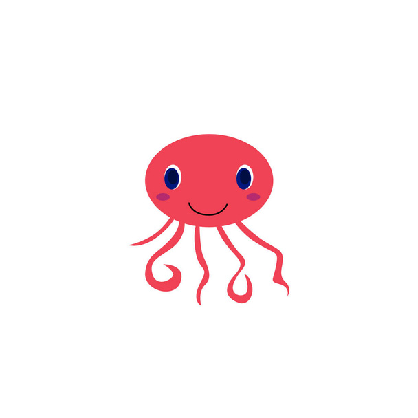 Cute happy little smiling pink Octopus - Vektör, Görsel